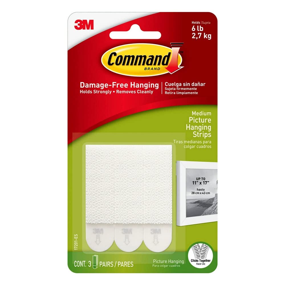 Command Picture Hanging Strips, White, Medium (Pack 3)