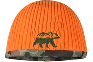 EDTREK Youth Reversible Tech Beanie Hat - Boys Girls Windproof Fleece Winter Hat and Orange Hunting Hats