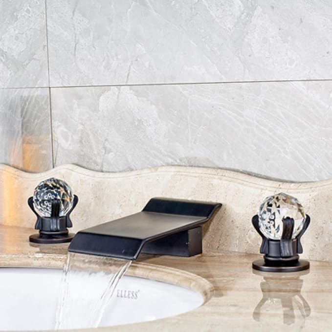 Nuevas perillas de cristal doble Montaje en cubierta Cascada Grifo del