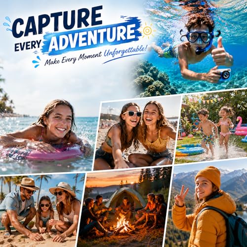 Maxmango D70 4K Macchina Fotocamera Subacquea - 48MP 10FT Fotocamera Digitale Impermeabile per Snorkeling - Doppio Schermo Compatta Galleggiante con 32GB - Batteria 1200mAh per Bambini e Ragazzi (Blu)
