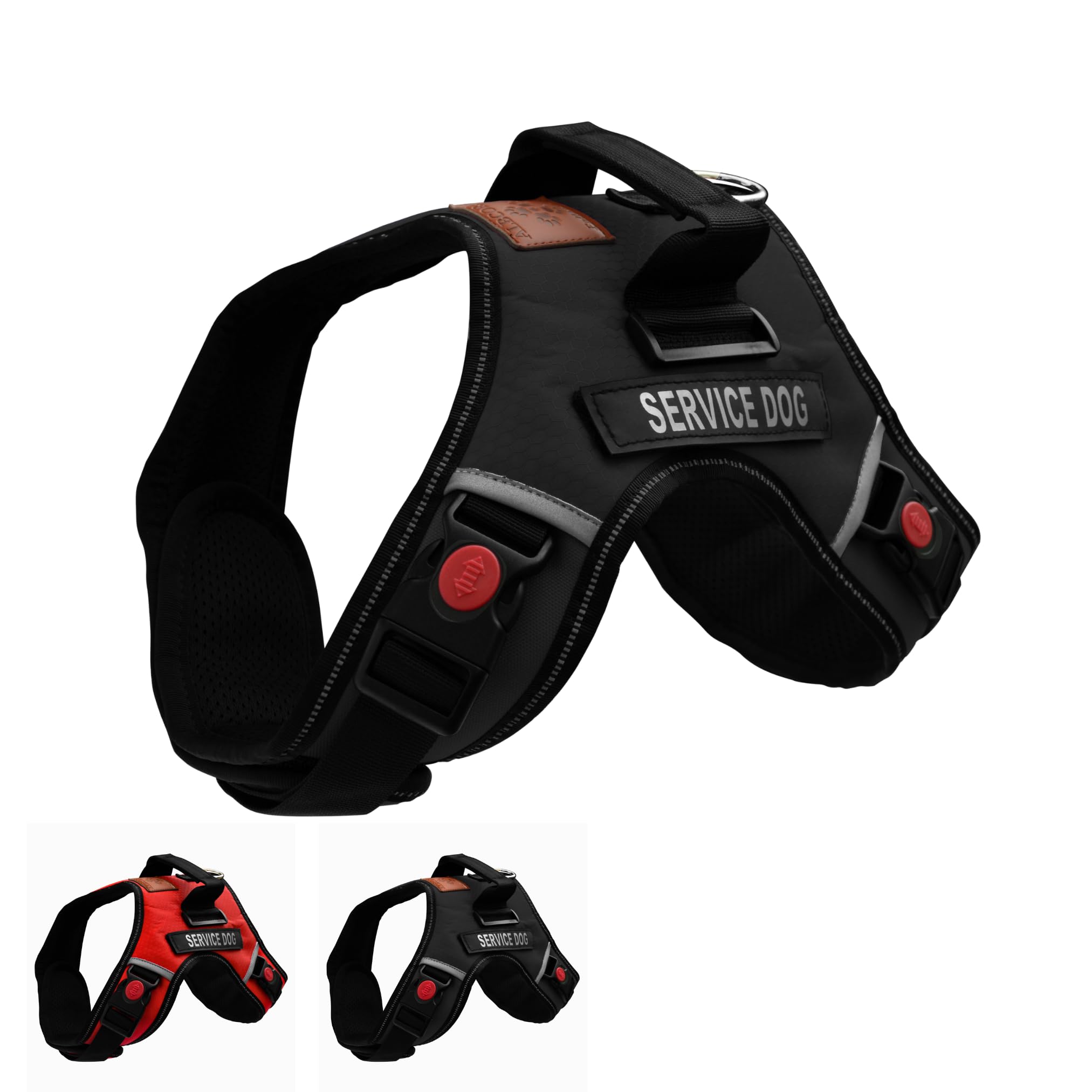 ALBCORP Reflective Service Dog Vest Harness – No-Pull Harness with Handle & Comfy Mesh Padding – Available in Sizes XS-XL– with 2 Removable Hook & Loop Service Dog Patches, XL, Black
