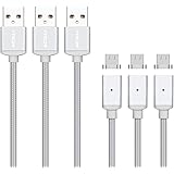 UGI Micro USB Magnetic Cable 3 Pack 3ft Nylon Braided Data Transfer Fast Charging USB Cable Android with Led Light for Samsung Galaxy S2 S3 S4 S6, Note 2/3/4/5,LG G4 G3, Sony Xperia Z5 etc