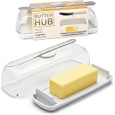 Butter Hub Magnetic Clear Butter Dish with Lid &amp; Knife, Plastic, US Regular | Magnetic Butter Dish with Knife Holder, Butter Keeper for Fridge, Dishwasher Safe Butter Dish, No-Mess Scoop Ramps, 1 Stick