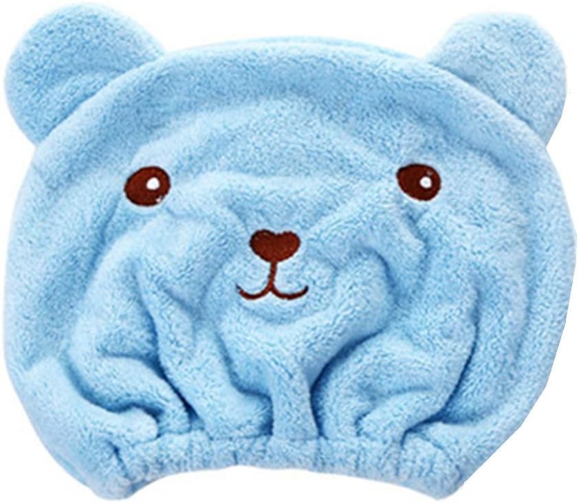 Womens Hat Musheng Super Absorbent Hair Drying Wrap Towel Hat Cartoon Cute Bear Coral Velvet Wet Hair Dry Turban Wrap Quick Dry Head Towel Cap Hat for Bathing Shower Washing Hair Spa Towel (blue)