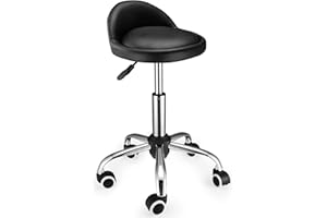 FNZIR Swivel Rolling Stool with Wheels Height Adjustable Stool Chair Drafting Chair with Backrest Black
