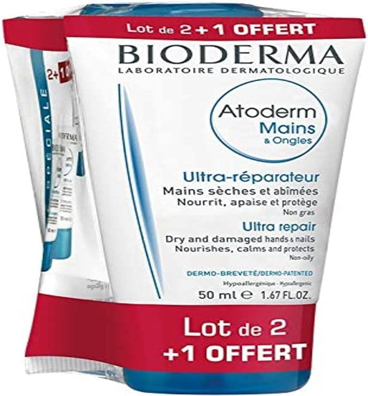 Bioderma Atoderm Hands Nails Ultra-Repairing Cream 3x50ml Plus 1 Free