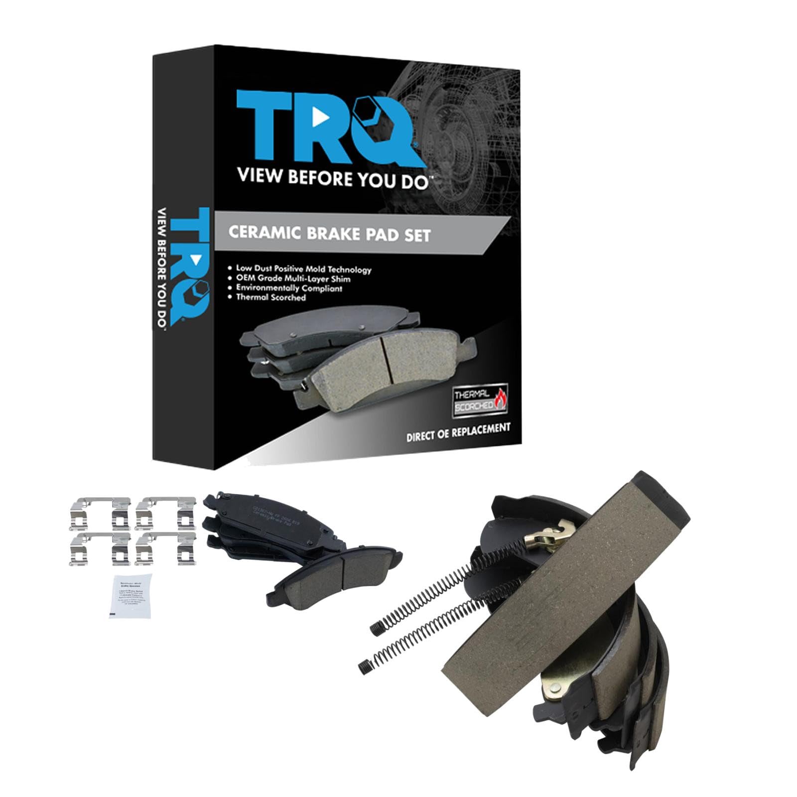 TRQ Front and Rear Brake Pad Set Ceramic Hardware Compatible with 2005-2008 Chevrolet Silverado 1500 2005-2008 Sierra 1500 Image