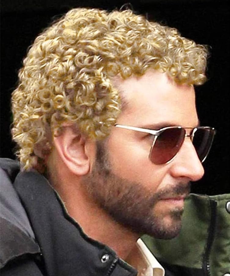 Salaibs Mens Blonde Afro Wig Short Curly Disco Hair Wigs Funcy Male Elf Synthetic Fiber Fluffy Wig for Cosplay Halloween Rocker Use