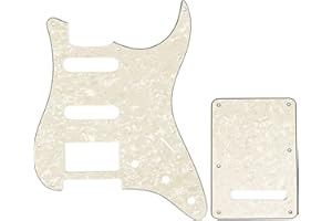 Musiclily HSS 11 Holes Strat Electric Guitar Pickguard and BackPlate Set for Fender US/Mexico Made Standard Stratocaster Modern Style Guitar Parts,4Ply Pearl Parchment