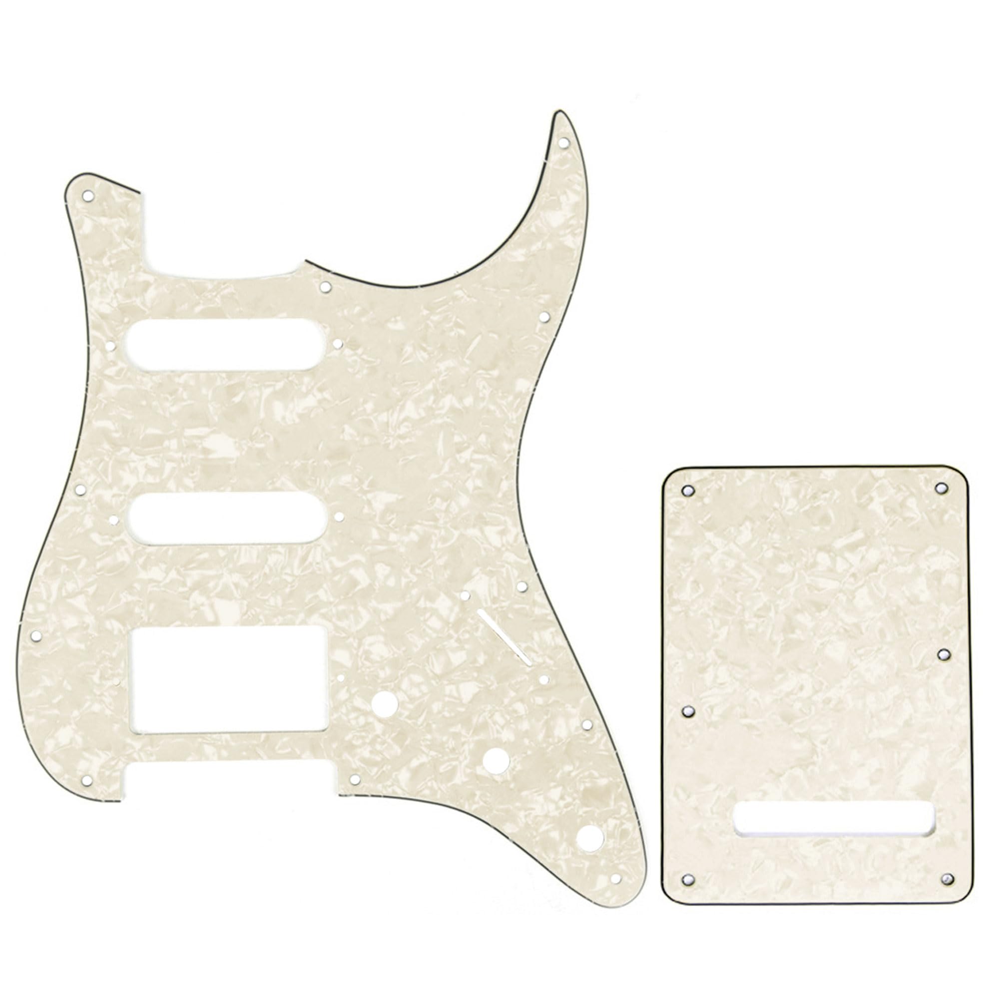Musiclily SSH 11 Hole Strat Guitar Pickguard and BackPlate Set for Fender USA/Mexican Standard Stratocaster Modern Style, 4Ply Parchment Pearl