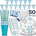 Winter Snowflake & Holiday Party Supplies for 50 - Large Plates, Napkins, Plastic Cups, Straws, 3 Table Covers, �Happy Holidays� Flag Banner, Great Decorative Tableware Set for Christmas and Snow theme events