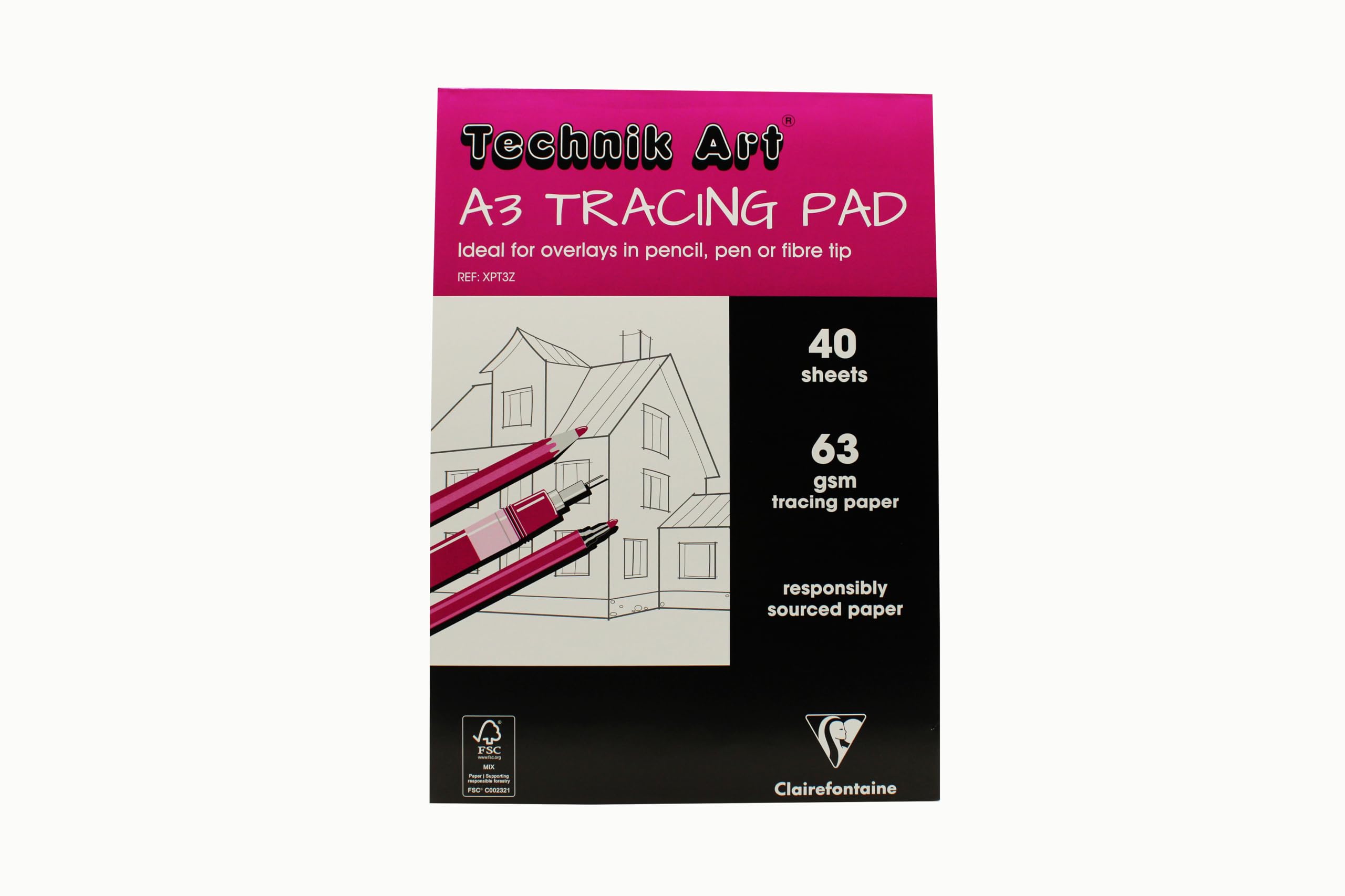 Clairefontaine - Ref 96501C - Tracing Paper Pad (50 Sheets) - A3 Sized, 70/75g, High Transparency, Smooth Surface, Acid Free, Printable - Suitable for Ink, Marker & Pencil