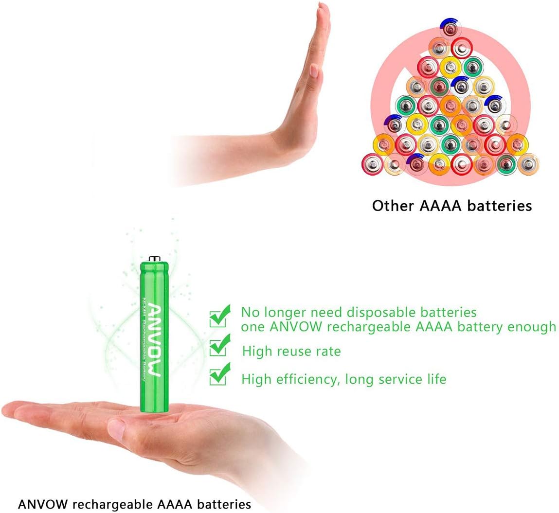 AAAA Batteries, ANVOW Rechargeable AAAA Batteries for Surface Pen, Rechargeable AAAA Battery for Active Stylus, Ni-MH 1.2V 400mAh with Storage Box, 2 Counts: Home Audio & Theater