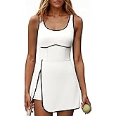 Fisoew Womens Workout Tennis Dress with Built-in Bra & Shorts Pockets Sleeveless Cutout Golf Athletic Mini Dresses