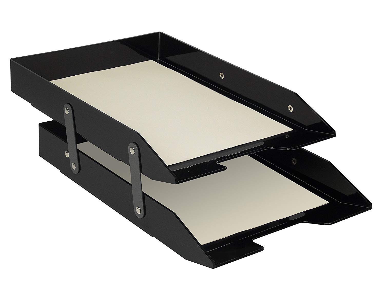 Acrimet Collapsible Articulated Letter Tray A4 2 Tier Plastic Desktop File Organizer (Black Color)