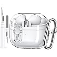 IceModo Compatible with Samsung Galaxy Buds 3 Case & Galaxy Buds 3 Pro Case,Full-Body Shockproof Secure Lock Clip Hard Case with Carabiner,Cleaning Pen - White