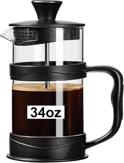 Paracity 1000ml French Press Coffee Maker Black 4 Cup with 3 Filters