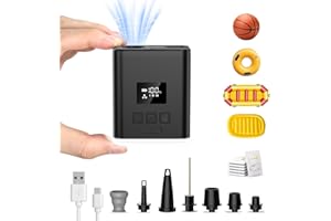 OMQ Portable Air Pump for Inflatables, 5000mAh Battery Mini Air Mattress Pump with LED Display & Camping Lantern, Electric Air Pump to Inflate Deflate for Pool Floats, Balls, Vacuum Storage Bags