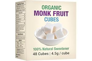 Vitaminon Organic Monk Fruit 48 Cubes, 100% Pure Natural Zero-Calorie Tabletop Sweetener, Vegan, Kosher, Halal, Keto-Friendly