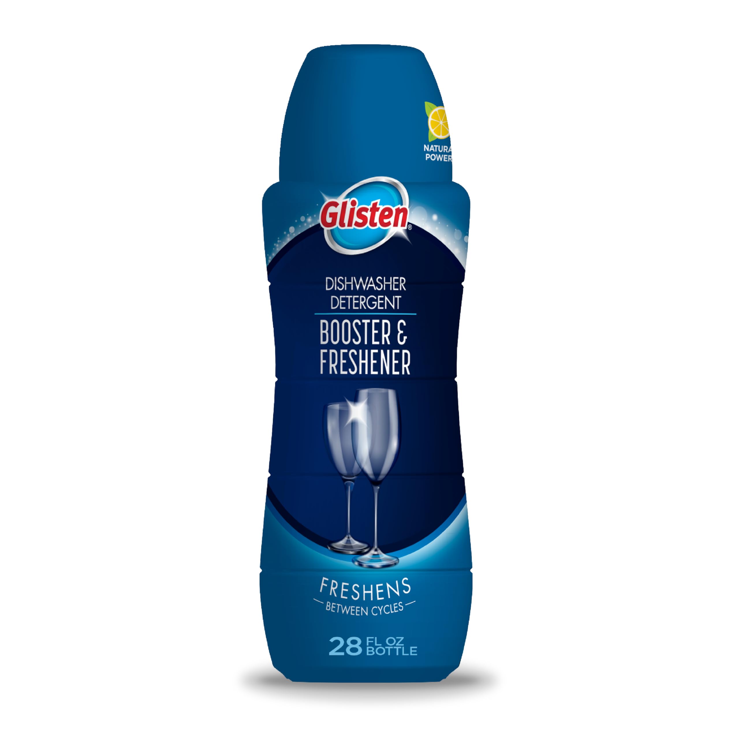Glisten Dishwasher Detergent Booster and Freshener, Helps Eliminate Odors, Spots, and Stains, Lemon Scent, Made in the USA, 28 Ounce Bottle