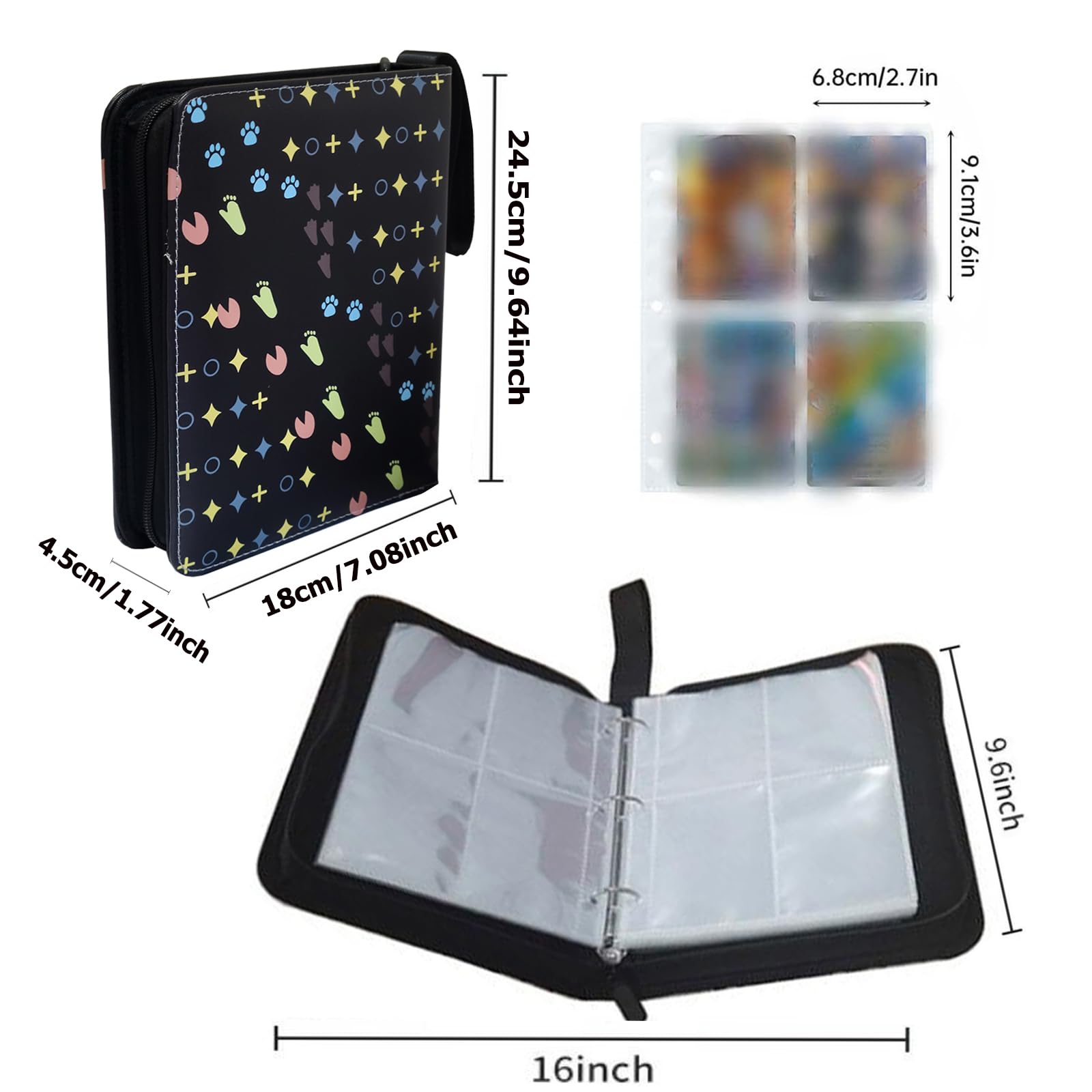 Card Binder,4-Pocket Binder for Cards Trading Card Collection Binder Zipper with 50 Removable Sleeves, 400 Pockets Cards Collector Album Holder Cards Organizer, Gifts for Kids