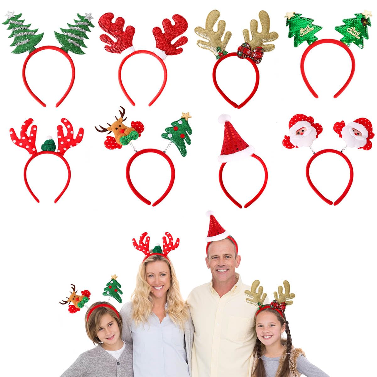 SHIFANQI 8 Pack Christmas Headbands for Women Adults Girls, Xmas Reindeer Antlers Headband with Ears, Headwear Christmas Costume Party Holiday Festival Decoration — image 1