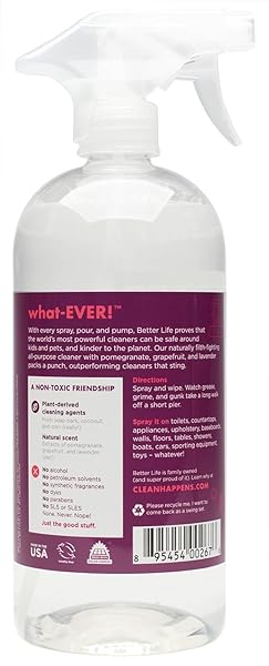 BETTER LIFE ALL PURPOSE CLEANER – MULTIPURPOSE HOME AND KITCHEN CLEANING SPRAY FOR GLASS, COUNTERTOPS, APPLIANCES, UPHOLSTERY- MULTI-SURFACE SPRAY CLEANER – CURRANT AND CITRUS, 32OZ (PACK OF 1)