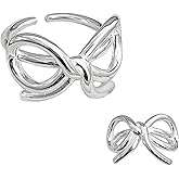 Yudisho Silver Plated Bow Open End Ring,Skeleton Open Adjustable Ring,Minimalist Rings For Women