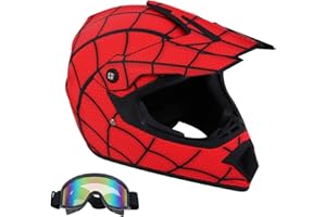Senhill Dirt Bike Helmets Motocross Helmet Spiderman Style ATV Helmet with Goggles for Unisex Youth Kids DOT/FMVSS 218 Approved