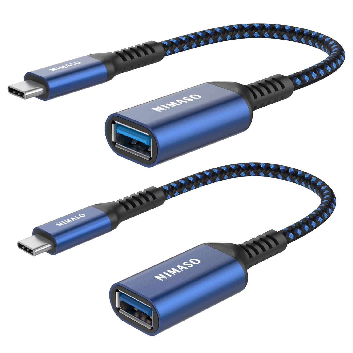 NIMASO USB C to USB 3.1 Adapter 2 Pack,OTG Cable Type C Male to USB Female OTG Adaptor Compatible with iPhone 15,MacBook 2018,iPad Pro, Samsung Galaxy S23/S22/A53, Huawei P60/P50,Google Pixel-Blue