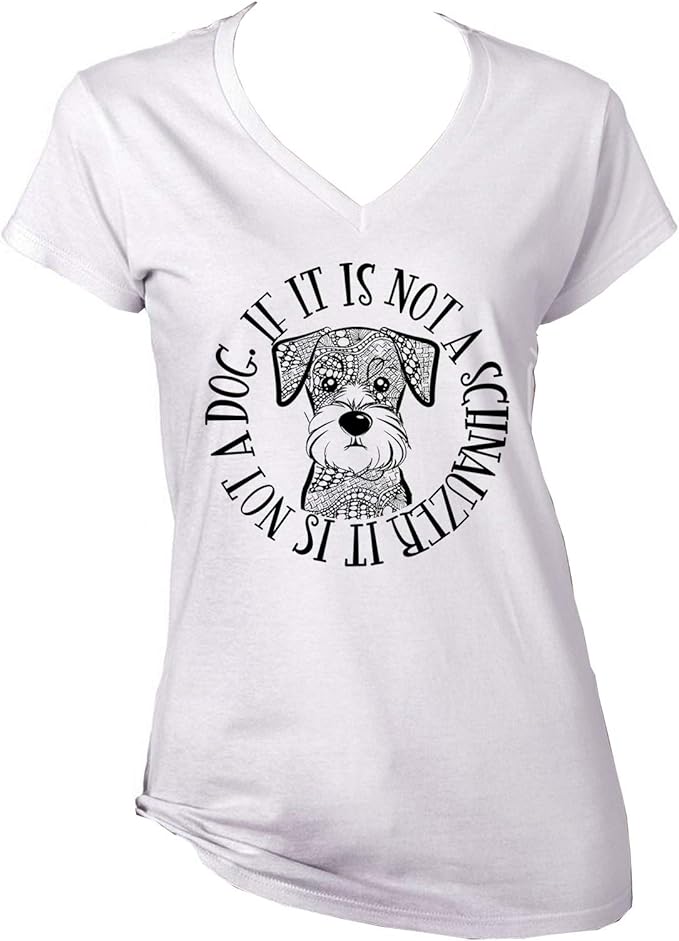 teesquare1st Women's Schnauzer Dog Circle 2p White Cotton T Shirt Women/Tshirt for Womens
