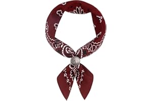 Hymeiluely Western Bandana Scarf With Vintage Coin Buckle, Paisley Pattern Neck Scarf for Men Pocket Square Cowboy Scarves
