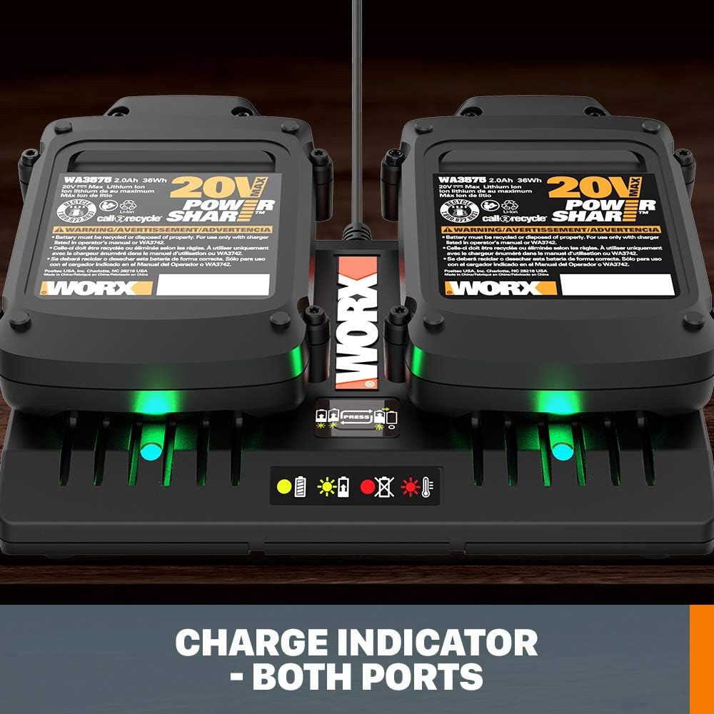 WORX WA3875 20V Li-ion Dual Port 2 Hour Charger : Garden & Outdoor