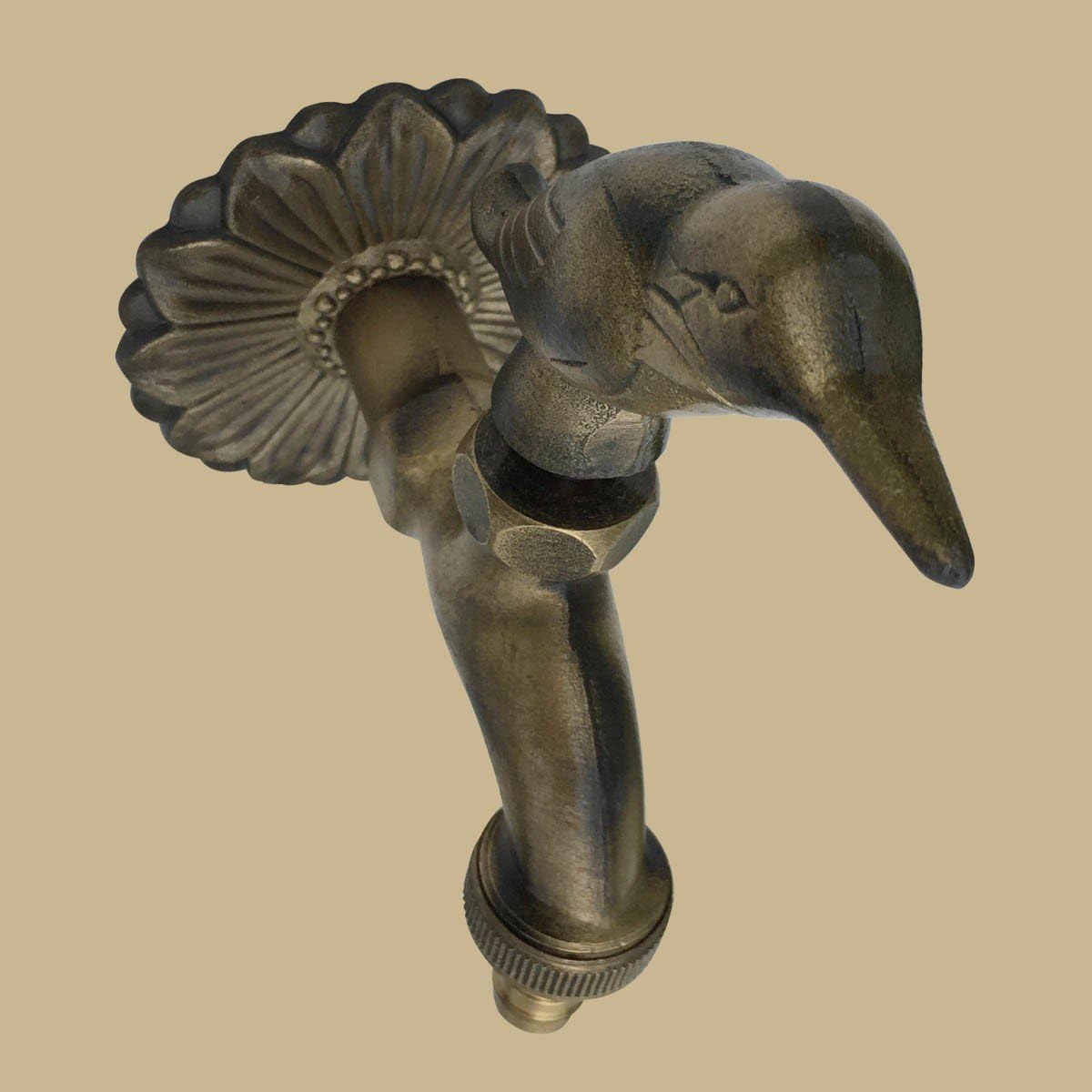 Outdoor Faucet Bird Spigot Solid Brass Antique Finish Garden Tap Bibcock Hose Not Included : Garden & Outdoor