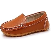 SOFMUO Boys Girls Leather Loafers Slip-On Oxford Flats Boat Dress Schooling Daily Walking Shoes(Toddler/Little Kids)
