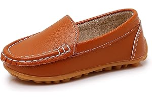 SOFMUO Boys Girls Leather Loafers Slip-On Oxford Flats Boat Dress Schooling Daily Walking Shoes(Toddler/Little Kids)