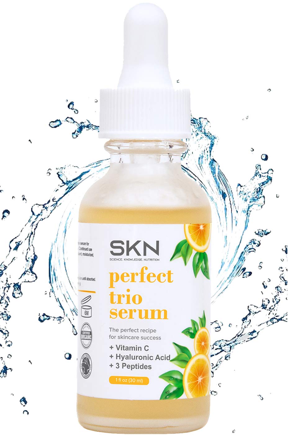 SKN PERFECT TRIO SERUM - Peptide Complex Serum for Face - Helps Reduce Appearance of Wrinkles, Promotes Radiance, Collagen Renewal & Brighter Skin - with Vitamin C, 3 Peptides & Hyaluronic Acid - 1 oz