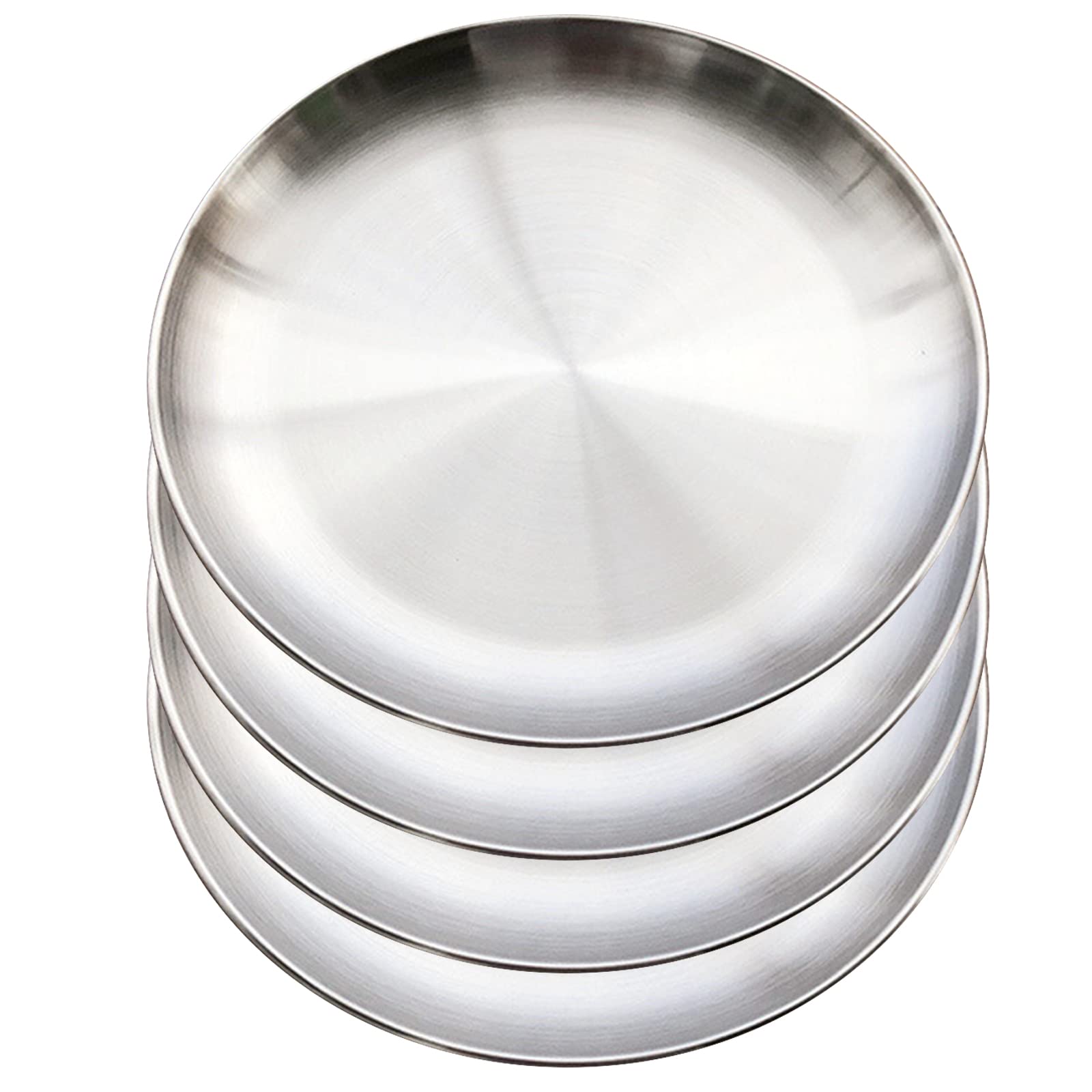 XIACIBDUS 4PCS Stainless Steel Dinner Plates, Round Serving Platter for Camping Barbecue and Baking, Non Toxic Healthy Serving Dishes and Dishwasher Safe (20cm)