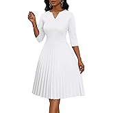 Nmoder Midi Dresses for Women - 3/4 Sleeve Pleated A Line V Neck Church Cocktail Wedding Guest Dress with Pockets