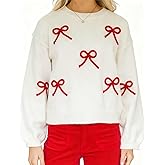 COORALLY Women’s Cute Bow Sweater Y2K Knit Long Sleeve Vintage Crewneck Pullover Going Out Tops