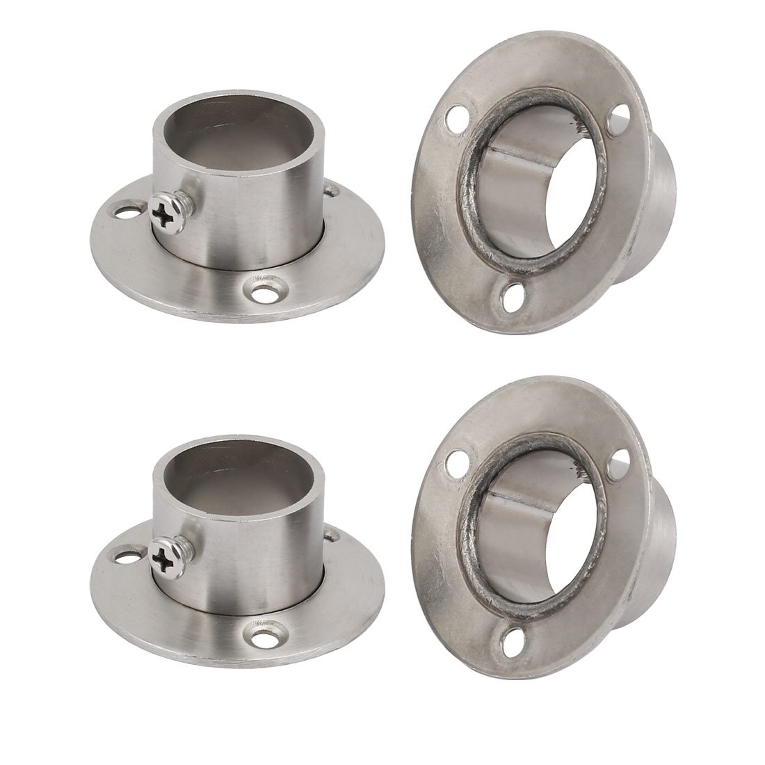 Sourcingmap 4 Pcs 26mm Dia 201 Stainless Steel Rail Rod Ended Flange Holder Bracket Silver Tone for Closet