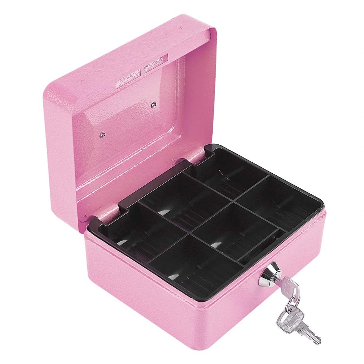 TOPINCN 1Pc Steel Cash Box Safe, Potable Small Safe Lock Box Money Coin Safe Security Box Locking Small Steel Cash Box with Removable Coin Tray and Key Lock(Small Pink)