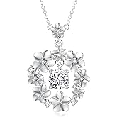 OUTANG 925 Sterling Silver Plumeria Flower Pendant Necklace for Women Ladies Jewelry Gifts