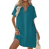 Halife Women's Swimsuit Cover Up Shirt V Neck Short Sleeve Bathing Suit Coverups Summer Beach Cover Ups