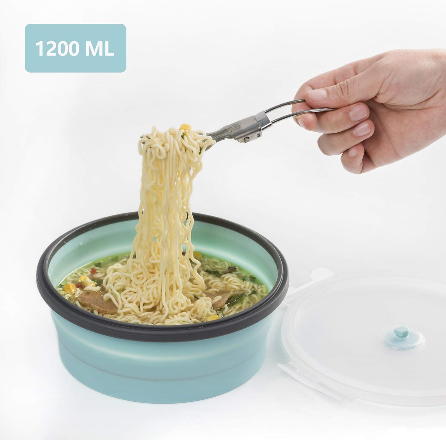 Camping Bowl Collapsible Bowls Hiking Bowl Silicone Bowl with Lid Fork