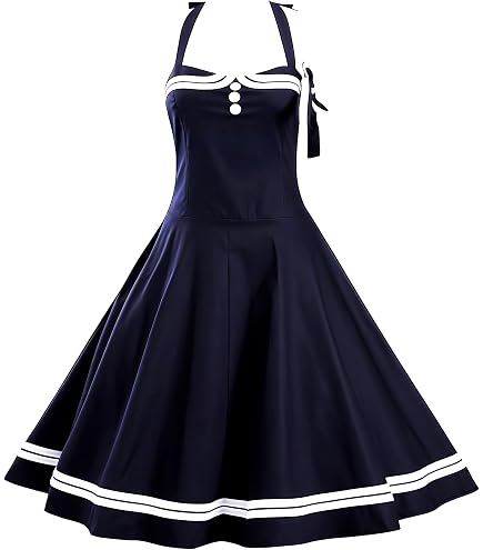 Retro Sailor Dress - S-3XL Women's 1950s Halter Vintage Rockabilly