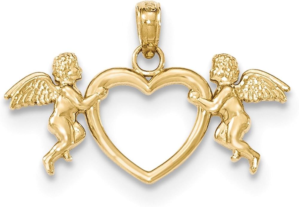 Two Angels Heart Pendant in 14K Gold Jewelry