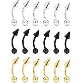 Hnxnskt 18Pcs Angel Bites Piercing Jewelry Surgical Steel Vertical Labret Lip Jewelry 16G Snake Bites Piercing Jewelry Curved Barbell Long Spike Eyebrow Rings for Women Men Bar Length 6mm/8mm/10mm