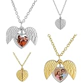 AHANDMAKER 2 Pcs Heart Photo Angel Wings Locket Necklace, 2 Colors Mental Angel Wing Lockets Necklace, Heart Locket Pendant For Women Mom Girlfriend Jewelry Christmas Anniversary Birthday Gifts