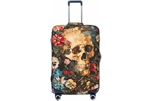 Juandeng Floral Skull Print Luggage Cover Suitcase Covers For Luggage Protector Fits 18-32 Inch Travel Accessories, Black, X-
